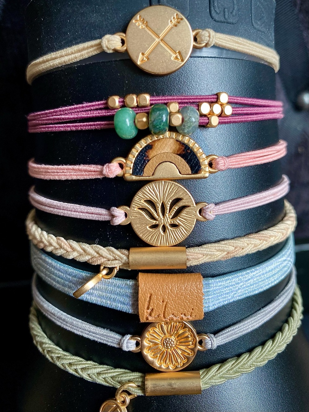 k'lani * hair tie * bracelet * combo set of 8 cord, elastic, & beaded bracelets
